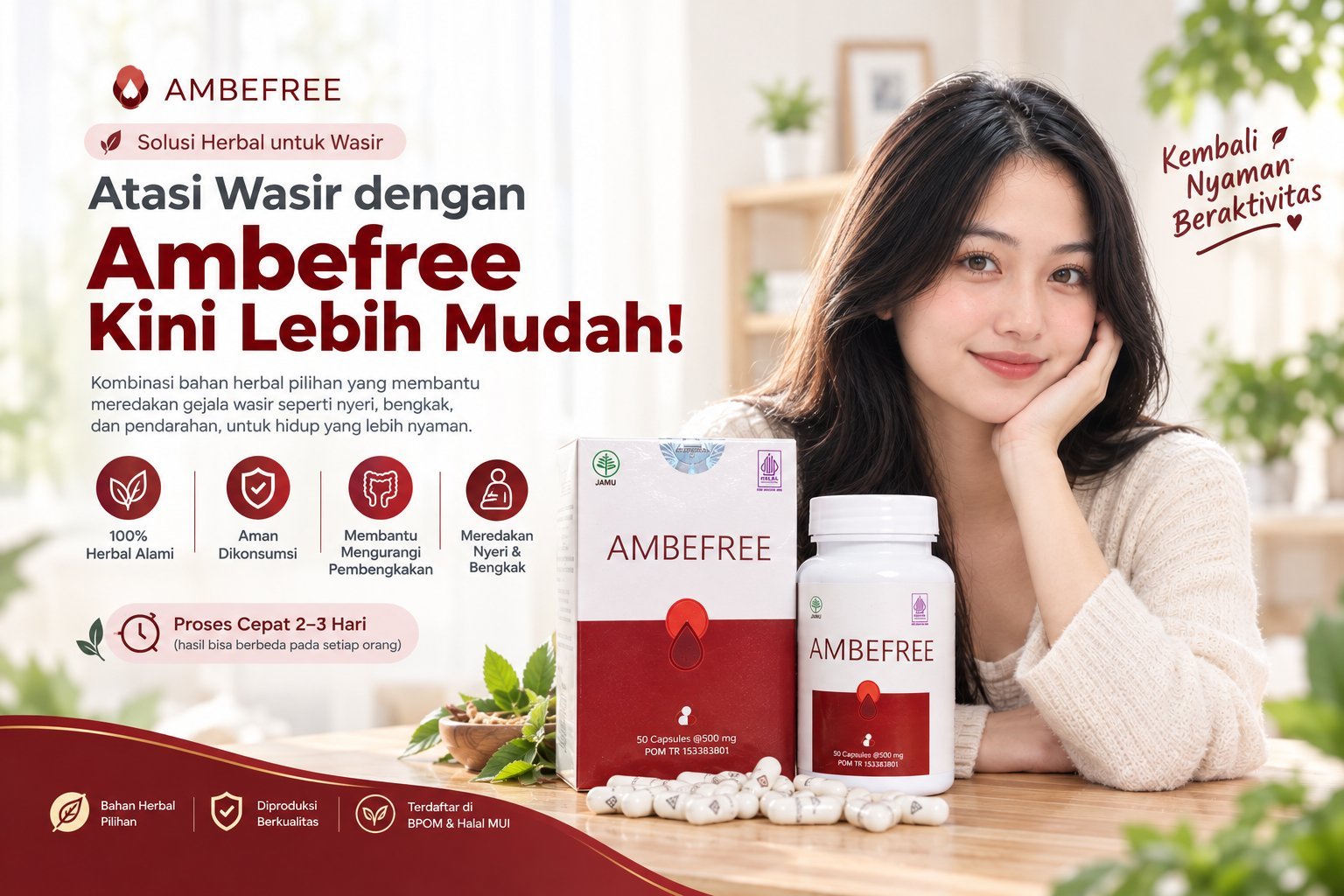 AMBEFREE obat wasir herbal terdaftar BPOM POM TR 153383801 — solusi untuk wasir stadium 1 sampai 4